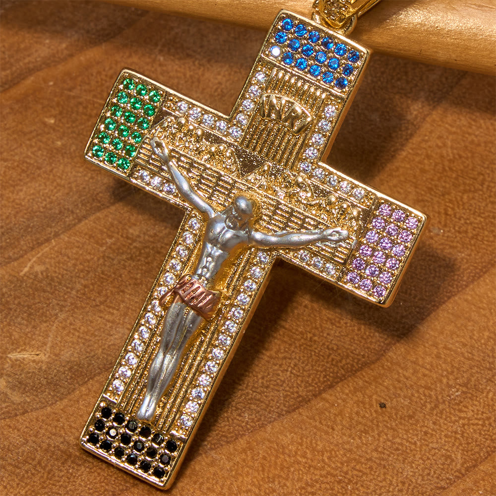 Christianartworkshop Iced Multihued Crystal Sculpted Crucifix Necklace: Token of Boundless Heavenly Mercy - image 4