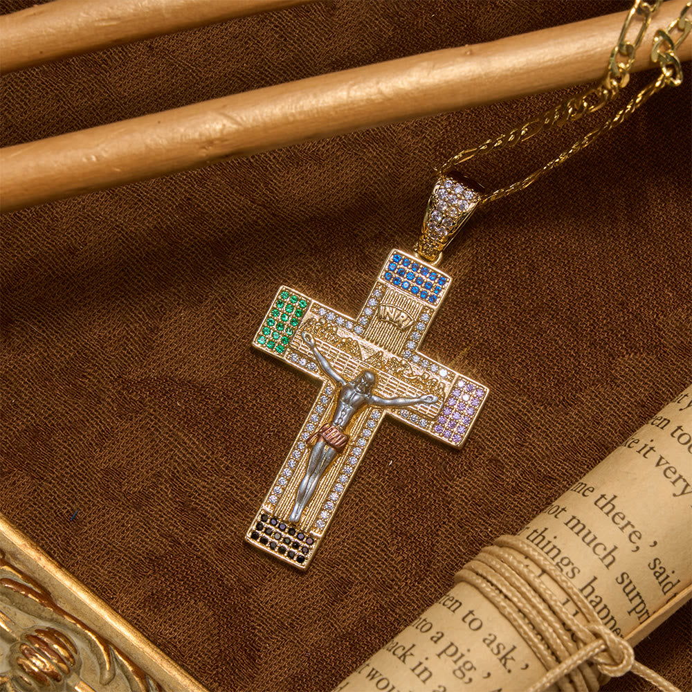Christianartworkshop Iced Multihued Crystal Sculpted Crucifix Necklace: Token of Boundless Heavenly Mercy - image 3