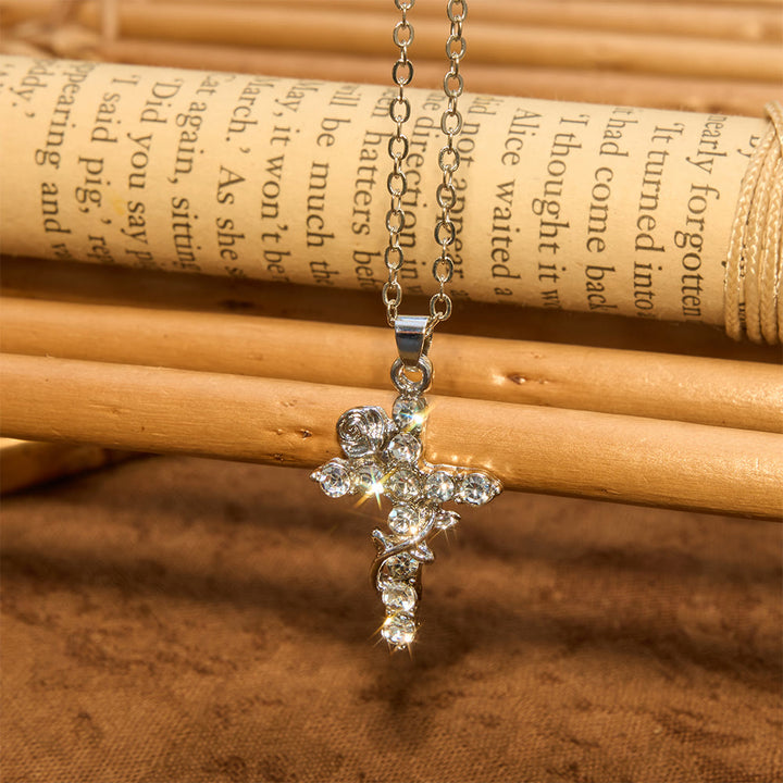 Christianartworkshop Crystal Rose Vine Cross Pendant Necklace: Token of Gentle Heavenly Mercy - image 8