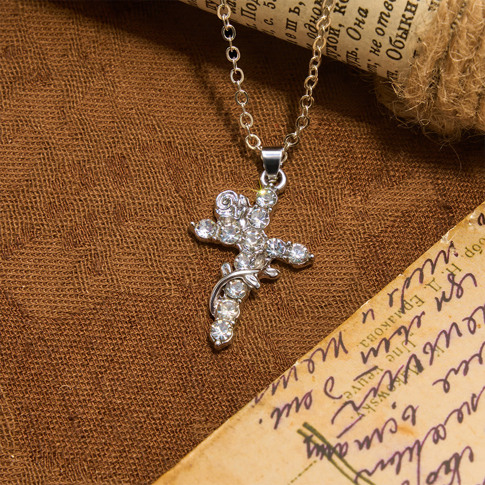 FREE Today: Crystal Rose Vine Cross Pendant Necklace: Token of Gentle Heavenly Mercy - Silver - image 5