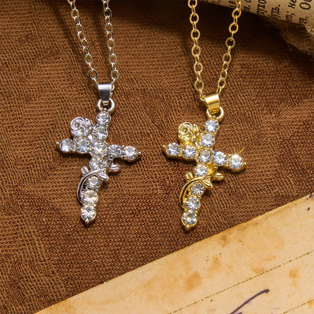 Christianartworkshop Crystal Rose Vine Cross Pendant Necklace: Token of Gentle Heavenly Mercy - image 1