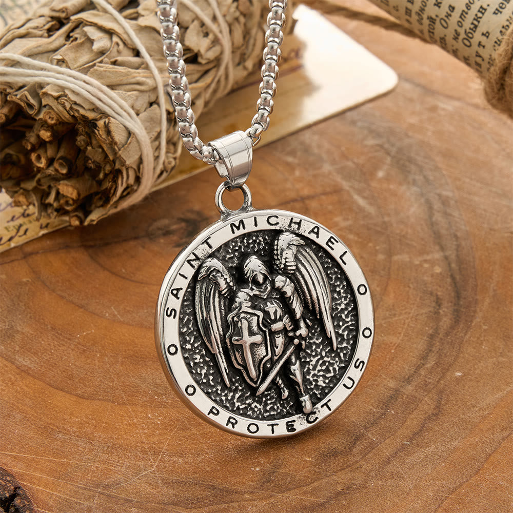 Christianartworkshop Vintage Relief Saint Michael Reversible Medallion Necklace: Emblem of Mighty Heavenly Protection - St. Michael - image 0