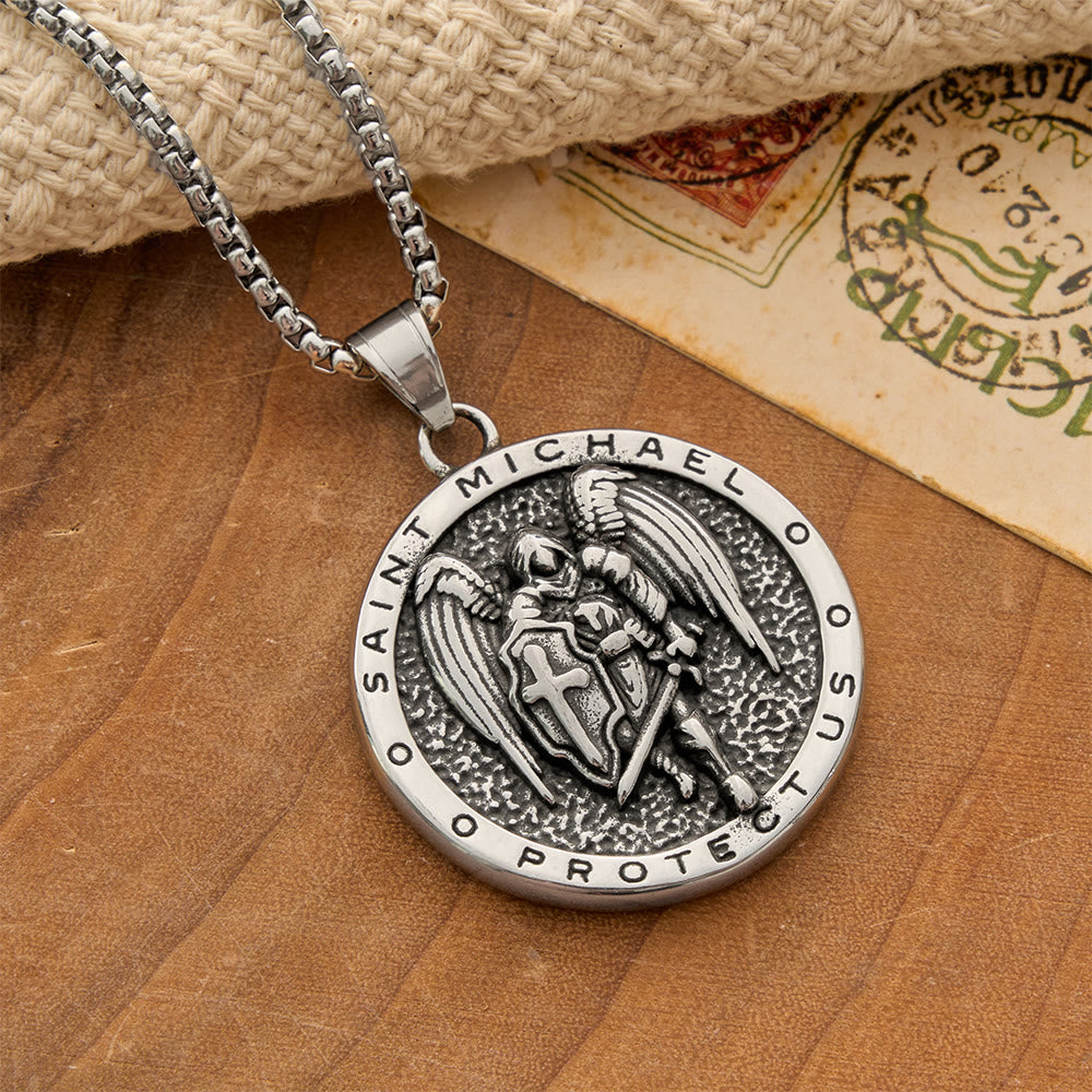 Christianartworkshop Vintage Relief Saint Michael Reversible Medallion Necklace: Emblem of Mighty Heavenly Protection - image 1