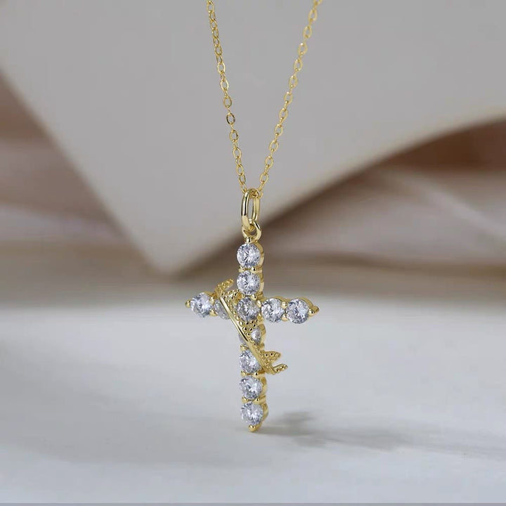 Christianartworkshop Sparkling Stone Wrapped Ring Cross Necklace: Emblem of Pure Heavenly Grace - Golden - image 3