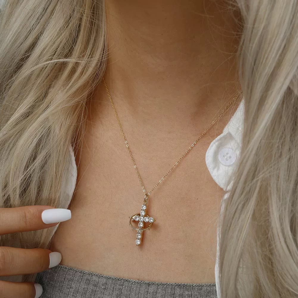 Christianartworkshop Sparkling Stone Wrapped Ring Cross Necklace: Emblem of Pure Heavenly Grace - image 1