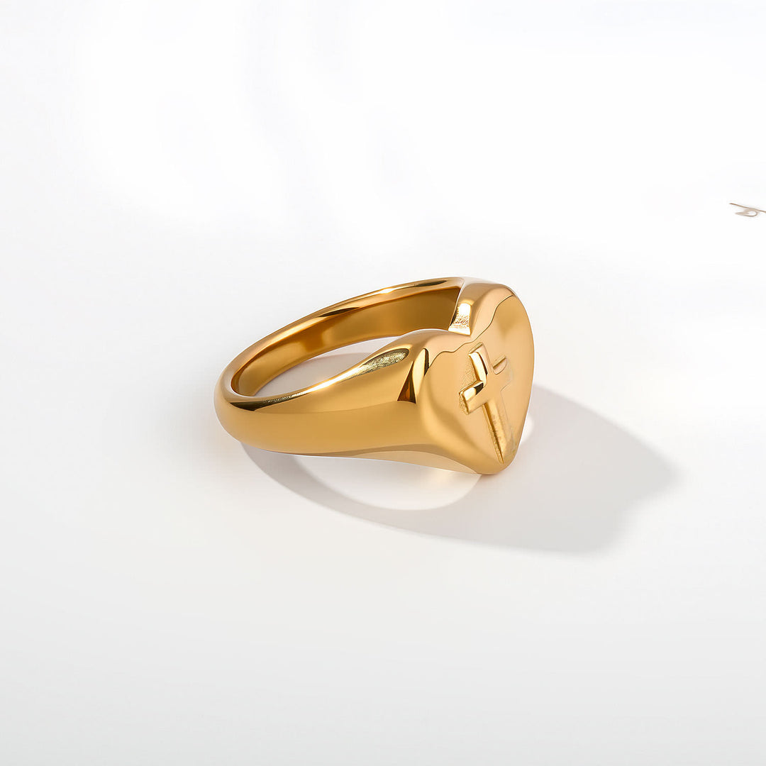 Christianartworkshop Minimalist Stackable Cross Band Ring: Token of Unfailing Celestial Shelter - Golden - US 7 - Heart - image 6