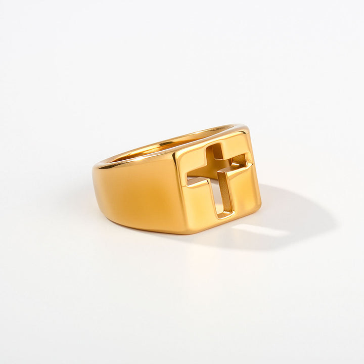 Christianartworkshop Minimalist Stackable Cross Band Ring: Token of Unfailing Celestial Shelter - Golden - US 7 - Square - image 4