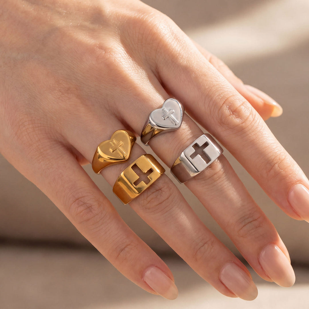 Christianartworkshop Minimalist Stackable Cross Band Ring: Token of Unfailing Celestial Shelter - image 1