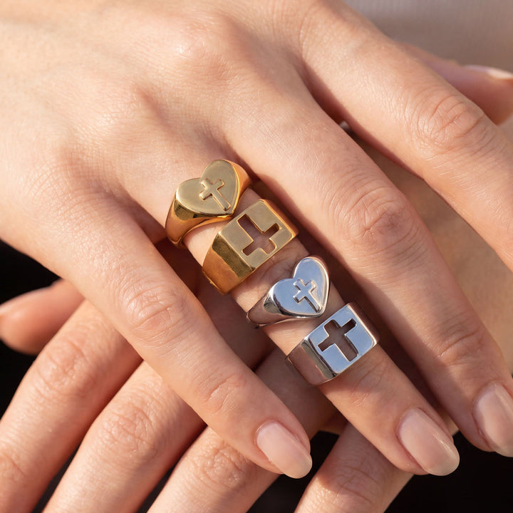 Christianartworkshop Minimalist Stackable Cross Band Ring: Token of Unfailing Celestial Shelter - image 2