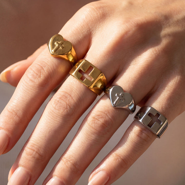 Christianartworkshop Minimalist Stackable Cross Band Ring: Token of Unfailing Celestial Shelter - image 3