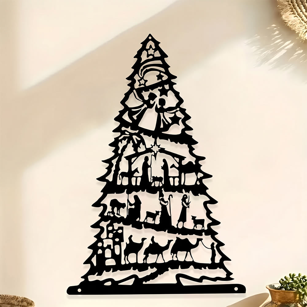 Christianartworkshop Nativity Scene Christmas Tree Metal Wall Art: Emblem of Timeless Peaceful Tidings - image 0