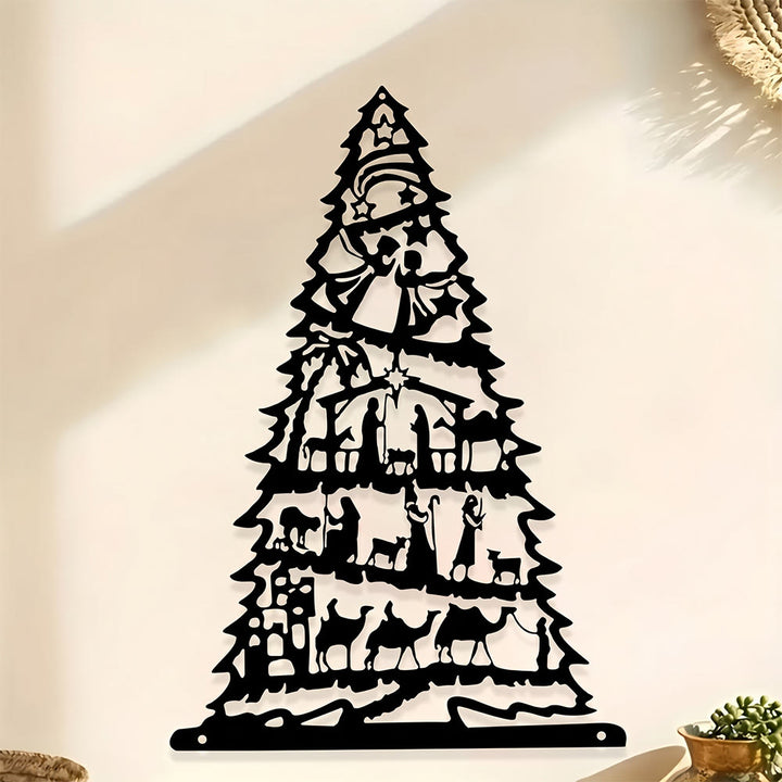 Christianartworkshop Nativity Scene Christmas Tree Metal Wall Art: Emblem of Timeless Peaceful Tidings - image 0
