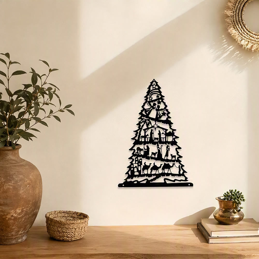 Christianartworkshop Nativity Scene Christmas Tree Metal Wall Art: Emblem of Timeless Peaceful Tidings - image 1