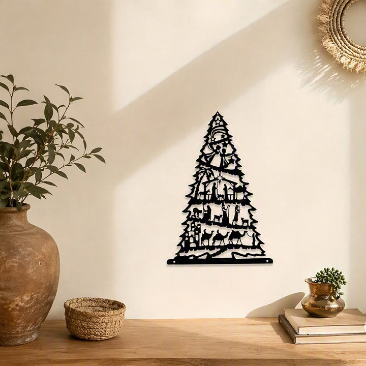 Christianartworkshop Nativity Scene Christmas Tree Metal Wall Art: Emblem of Timeless Peaceful Tidings - image 1