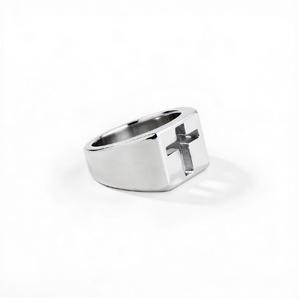 Christianartworkshop Minimalist Stackable Cross Band Ring: Token of Unfailing Celestial Shelter - Silver - US 7 - Square - image 5