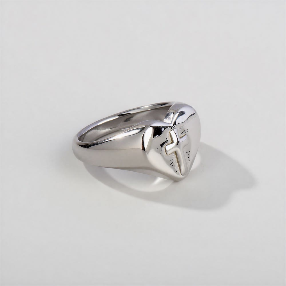 Christianartworkshop Minimalist Stackable Cross Band Ring: Token of Unfailing Celestial Shelter - Silver - US 7 - Heart - image 7