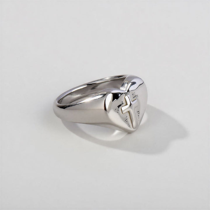 Christianartworkshop Minimalist Stackable Cross Band Ring: Token of Unfailing Celestial Shelter - Silver - US 7 - Heart - image 7