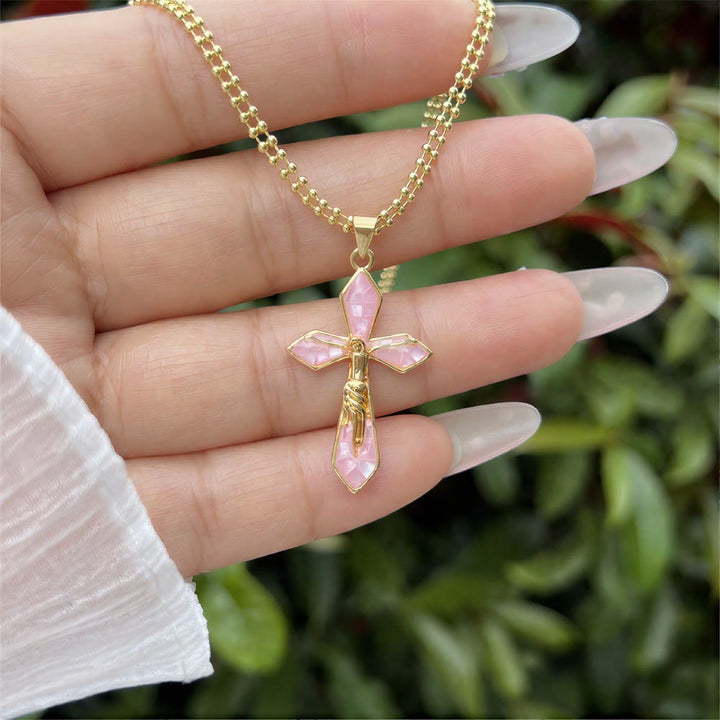 Christianartworkshop Pastel Shell Inlay Curved Cross Chain: Symbol of Constant Divine Shelter - image 10