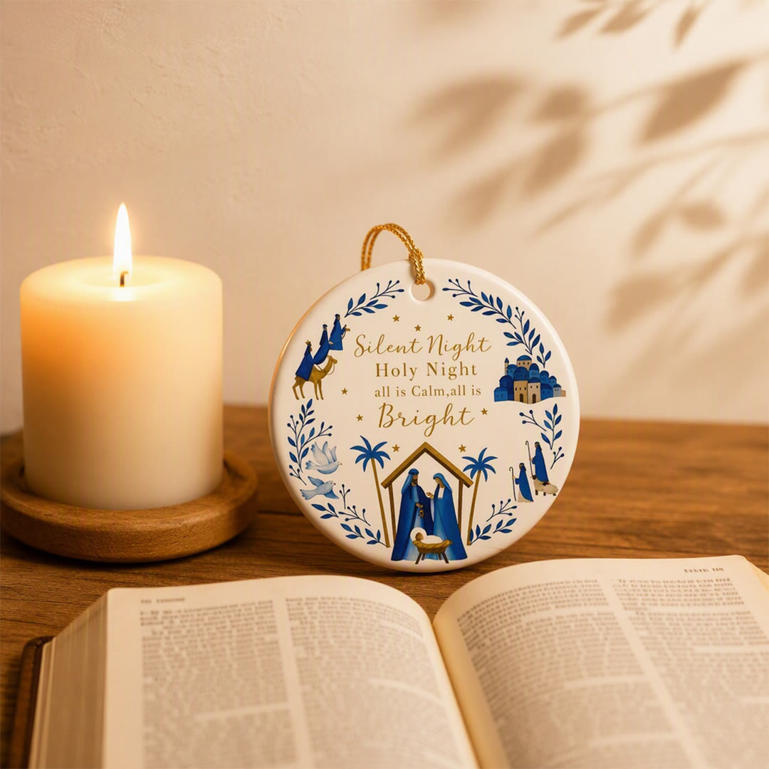 Christianartworkshop Silent Night Holy Night Nativity Ceramic Ornament: Emblem of Heavenly Peace - image 1