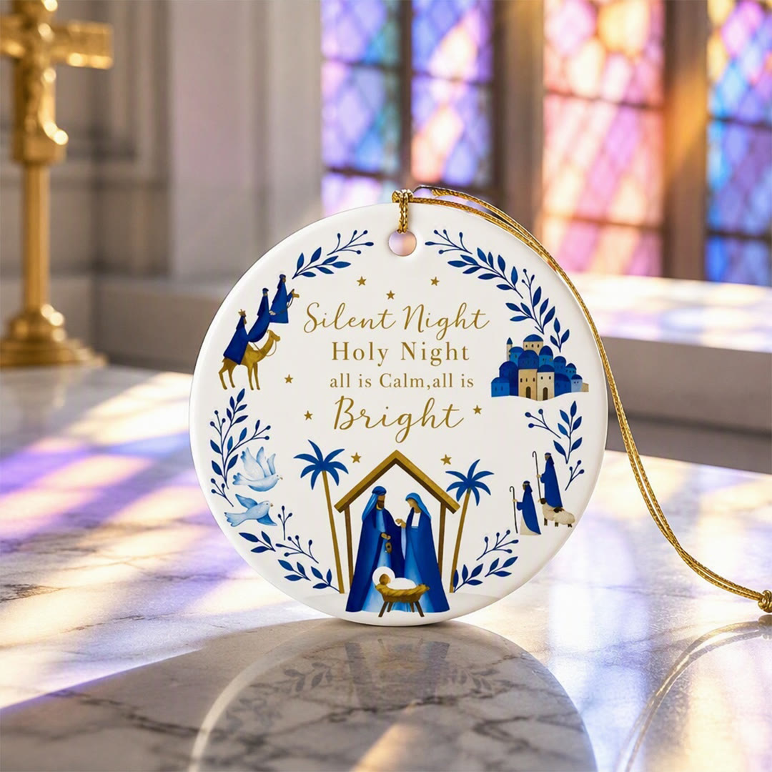 Christianartworkshop Silent Night Holy Night Nativity Ceramic Ornament: Emblem of Heavenly Peace - image 4