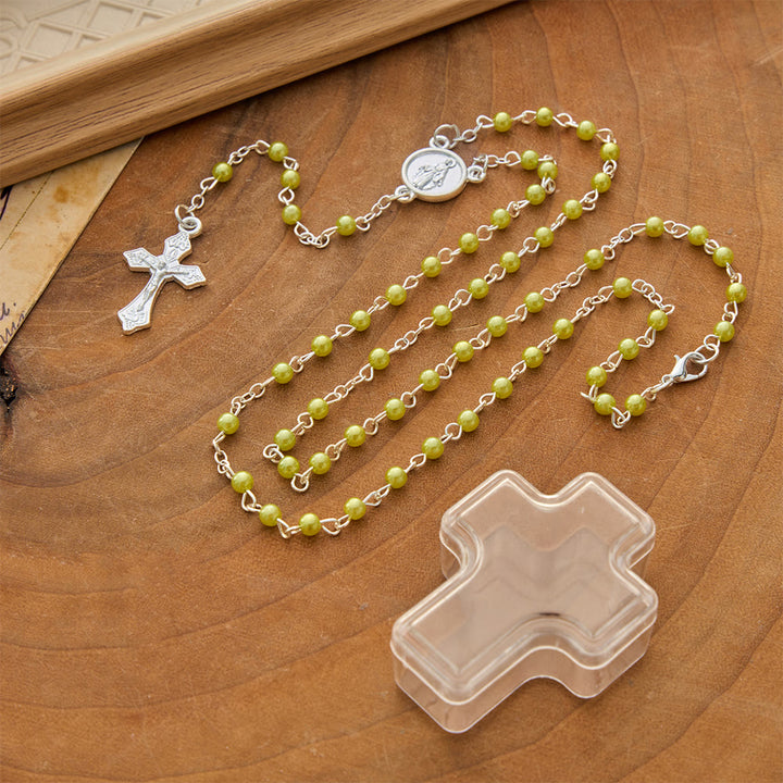 Christianartworkshop Smooth Bead Metal Chain Rosary With Detailed Crucifix: Emblem of Quiet Heavenly Mercy - image 4