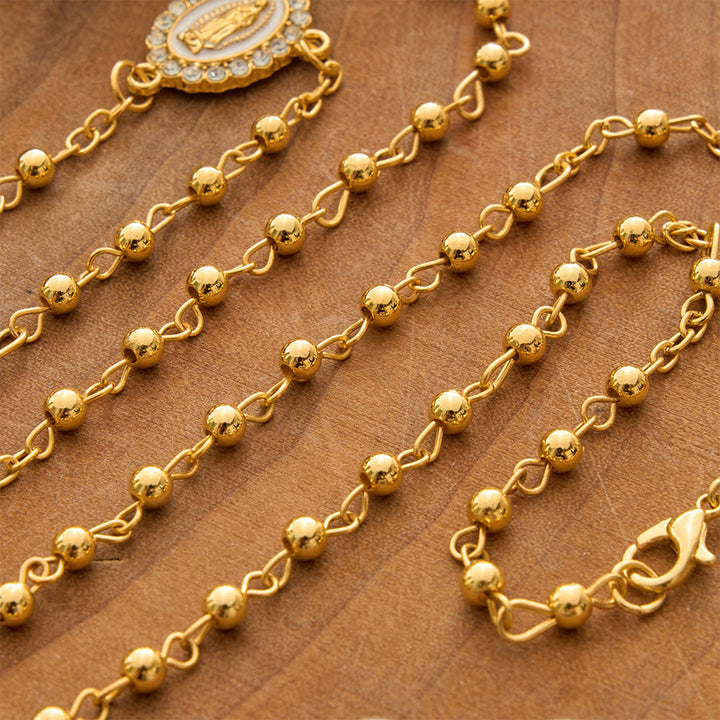 Christianartworkshop Smooth Bead Metal Chain Rosary With Detailed Crucifix: Emblem of Quiet Heavenly Mercy - image 1
