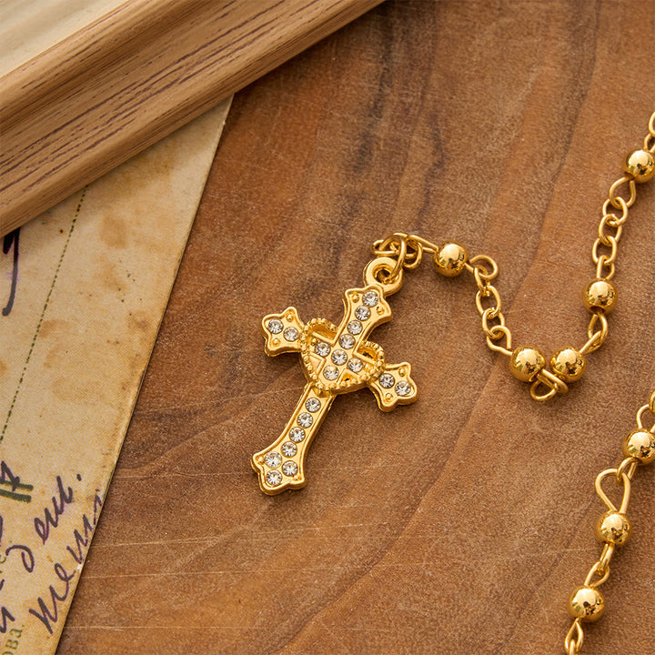 Christianartworkshop Smooth Bead Metal Chain Rosary With Detailed Crucifix: Emblem of Quiet Heavenly Mercy - image 3