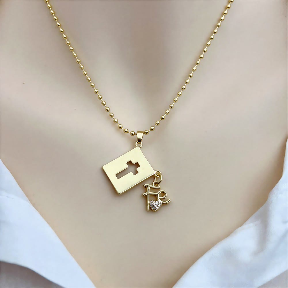 Christianartworkshop Bead Chain Holy Medallion Cross Necklace: Emblem of Tender Heavenly Comfort - Hollow square cross - image 1