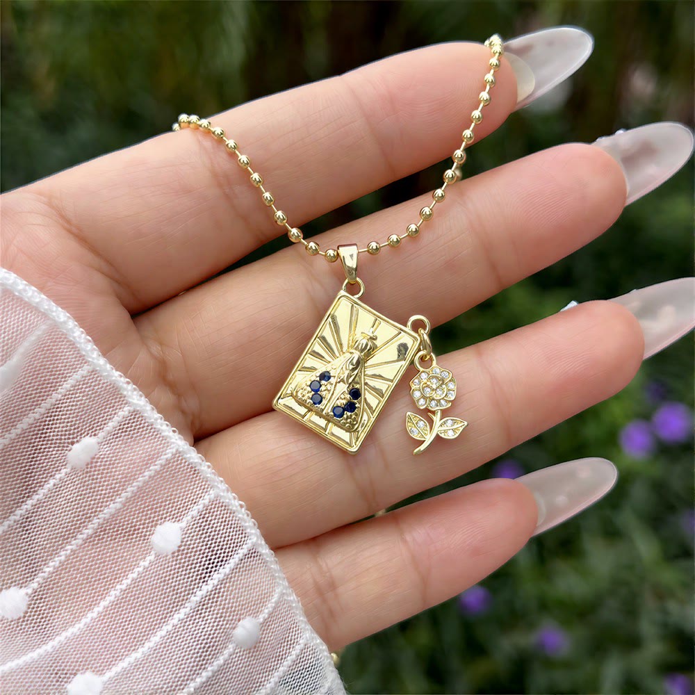 Christianartworkshop Bead Chain Holy Medallion Cross Necklace: Emblem of Tender Heavenly Comfort - image 3
