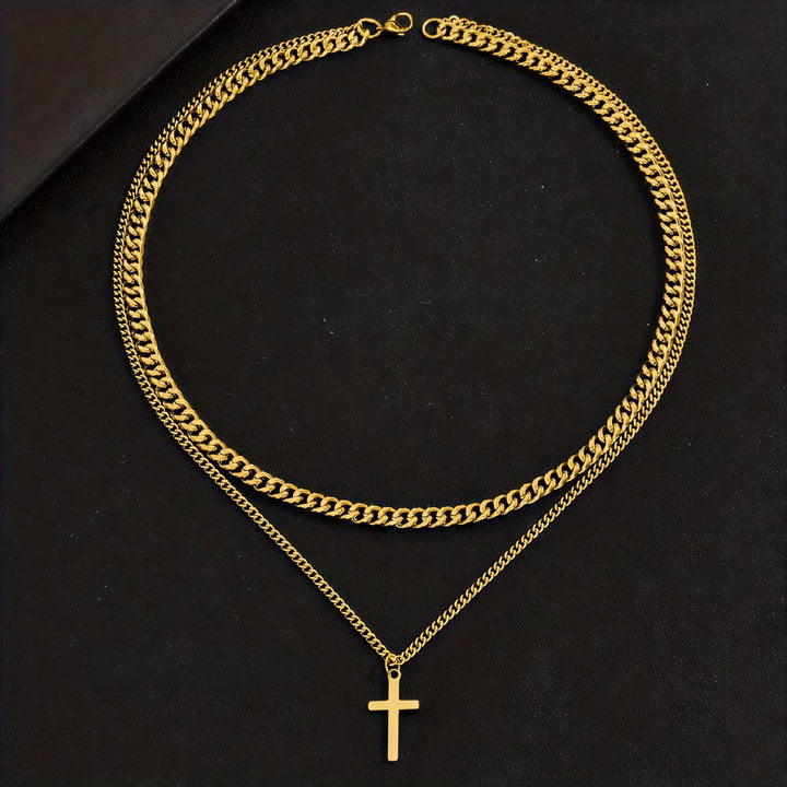 Christianartworkshop Layered Curb Chain Cross Pendant Necklace: Emblem of Steadfast Heavenly Shelter - Golden - image 4