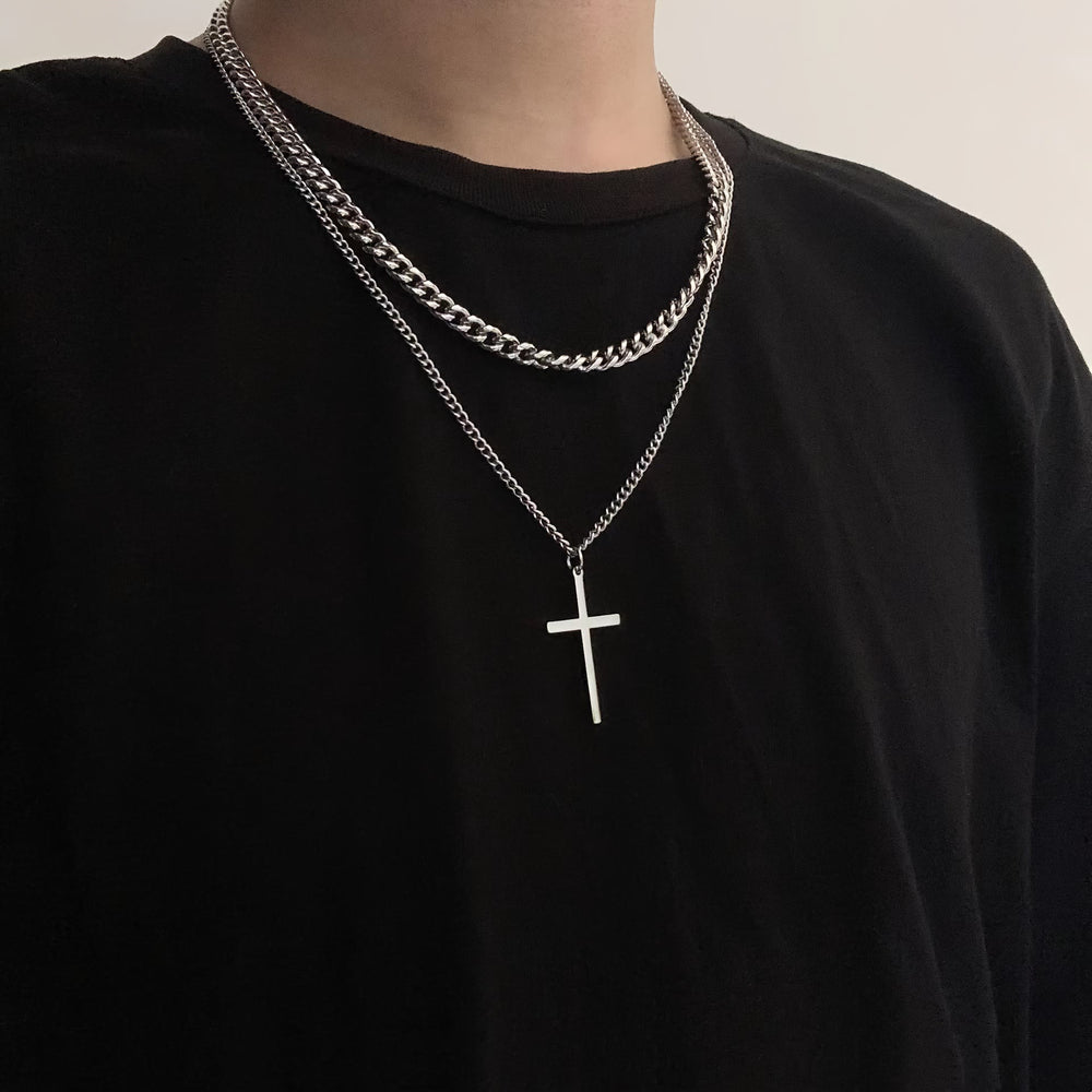 Christianartworkshop Layered Curb Chain Cross Pendant Necklace: Emblem of Steadfast Heavenly Shelter - image 1