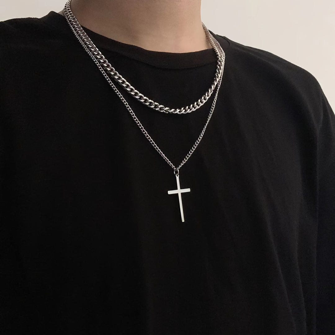 Christianartworkshop Layered Curb Chain Cross Pendant Necklace: Emblem of Steadfast Heavenly Shelter - image 1