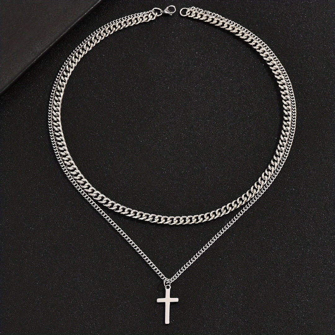 Christianartworkshop Layered Curb Chain Cross Pendant Necklace: Emblem of Steadfast Heavenly Shelter - image 2