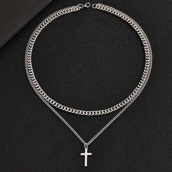 Christianartworkshop Layered Curb Chain Cross Pendant Necklace: Emblem of Steadfast Heavenly Shelter - image 2