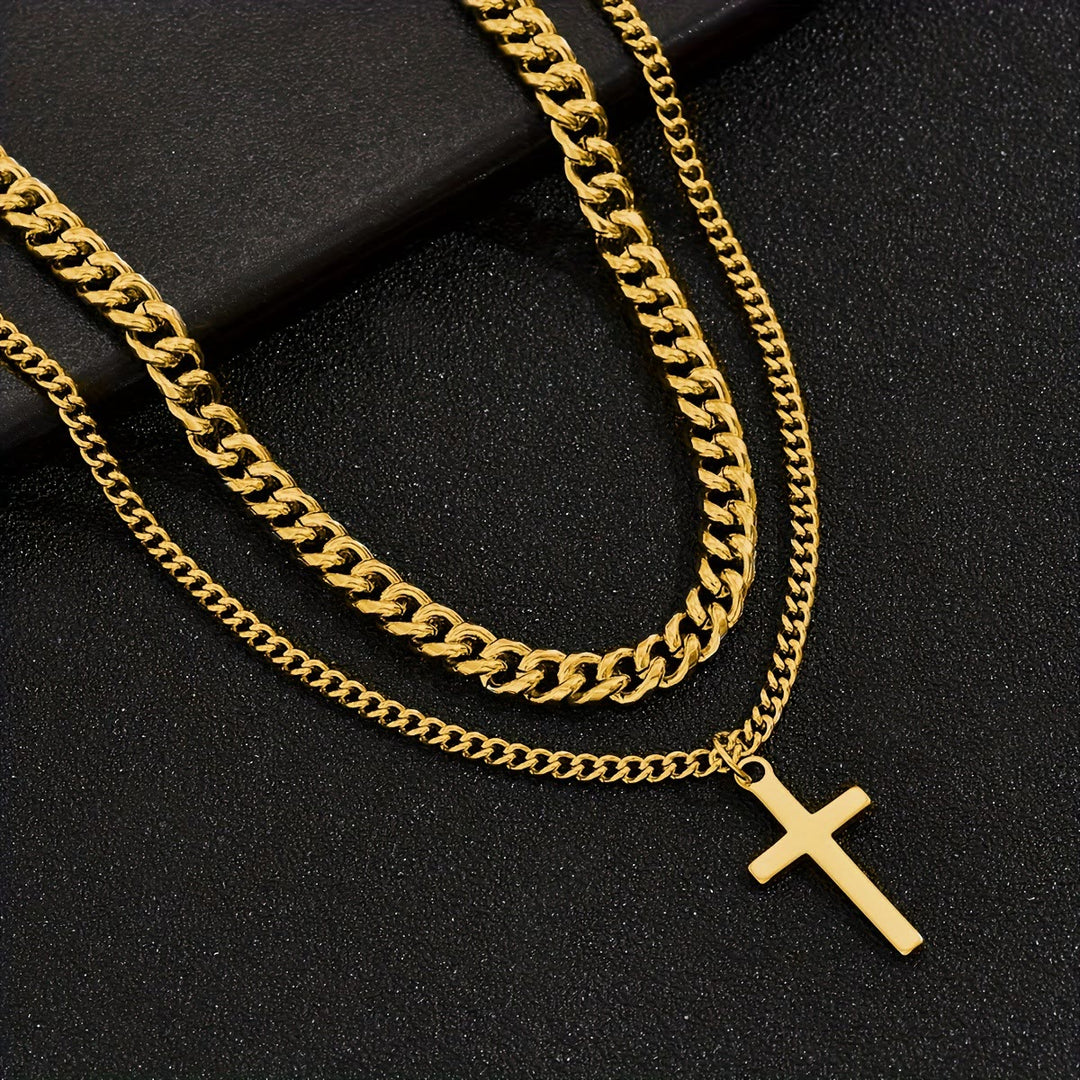 Christianartworkshop Layered Curb Chain Cross Pendant Necklace: Emblem of Steadfast Heavenly Shelter - image 5