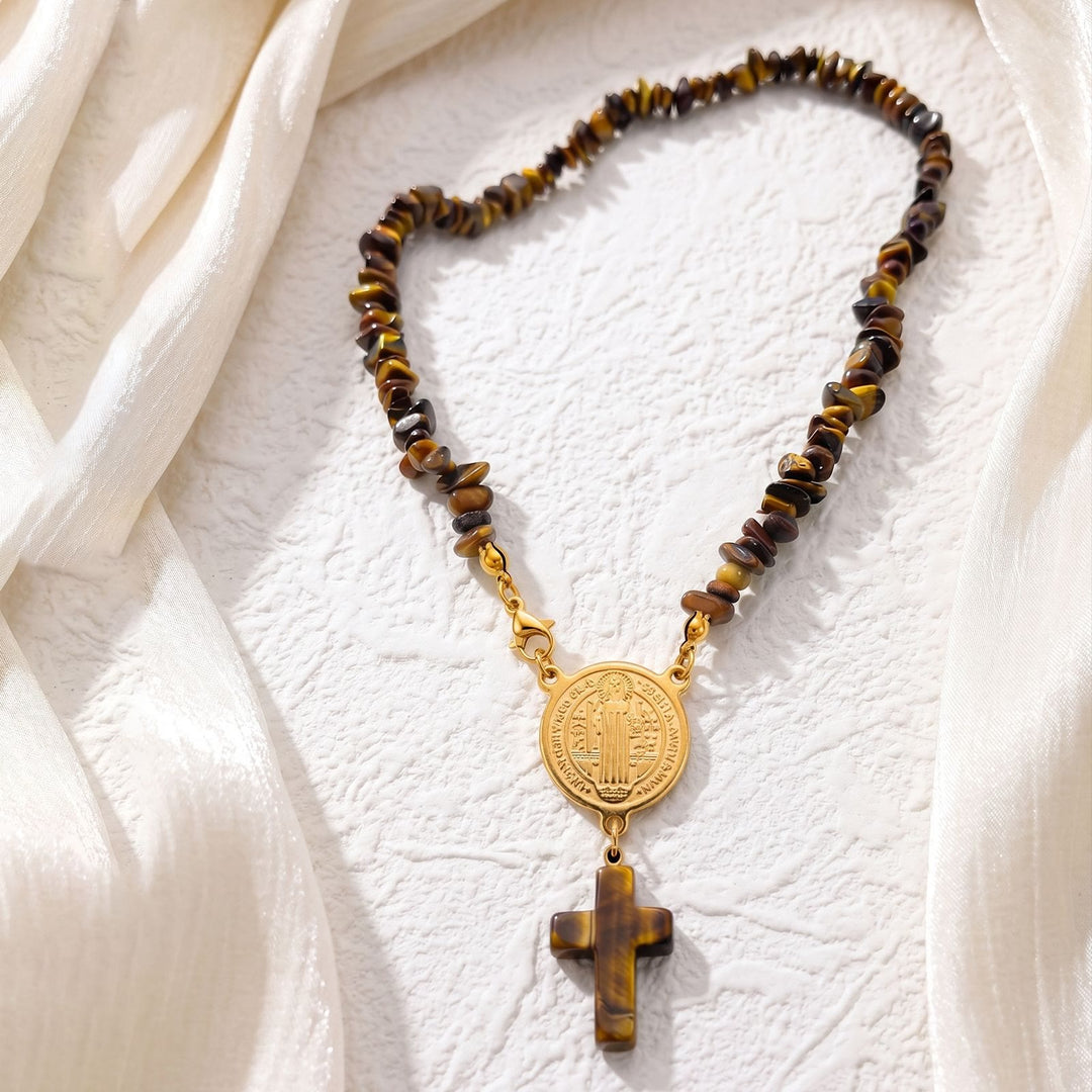 Christianartworkshop Rustic Stone Beaded Devotion Necklace With Solid Stone Cross: Token of Steadfast Quiet Devotion - image 3