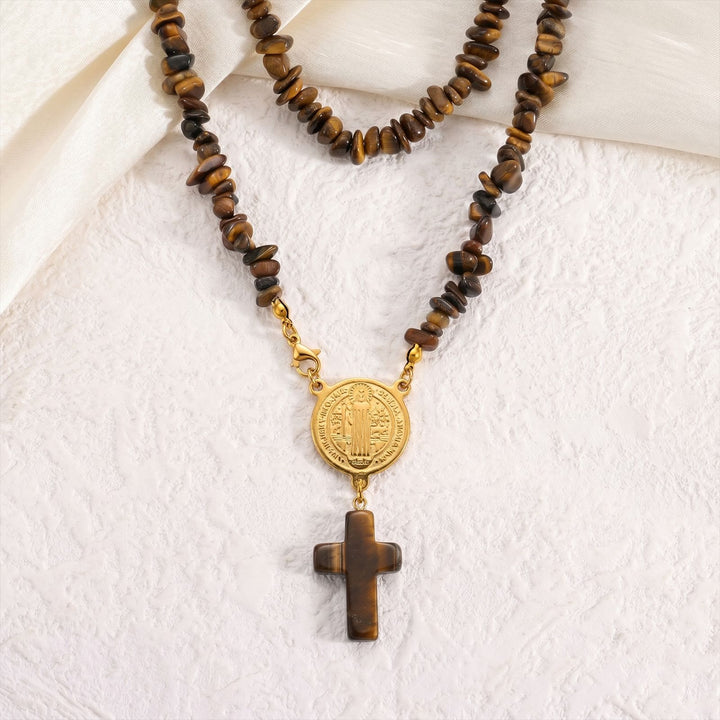 Christianartworkshop Rustic Stone Beaded Devotion Necklace With Solid Stone Cross: Token of Steadfast Quiet Devotion - image 2