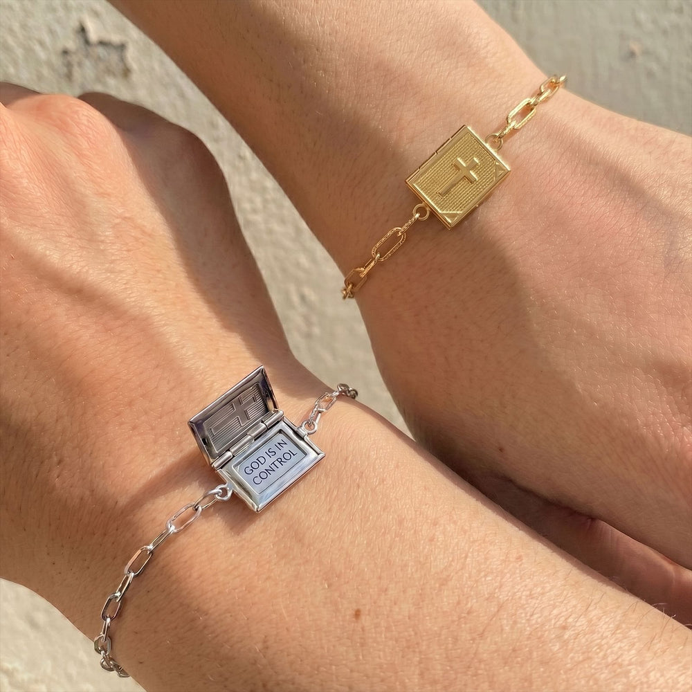 Christianartworkshop Hinged Book‑Shaped Locket Bracelet With Inner Faith Engraving: Token of Quiet Abiding Assurance - image 1
