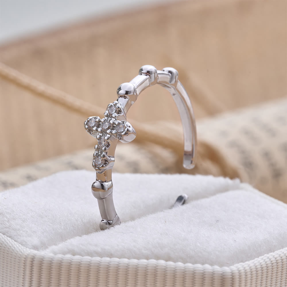 Christianartworkshop Dainty Segmented Band Sparkling Cross Ring: Token of Steadfast Quiet Hope - US 9 - image 0