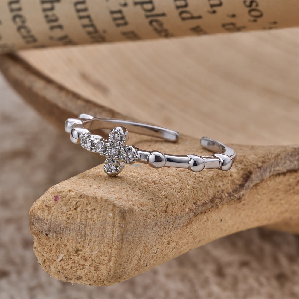 Christianartworkshop Dainty Segmented Band Sparkling Cross Ring: Token of Steadfast Quiet Hope - image 2