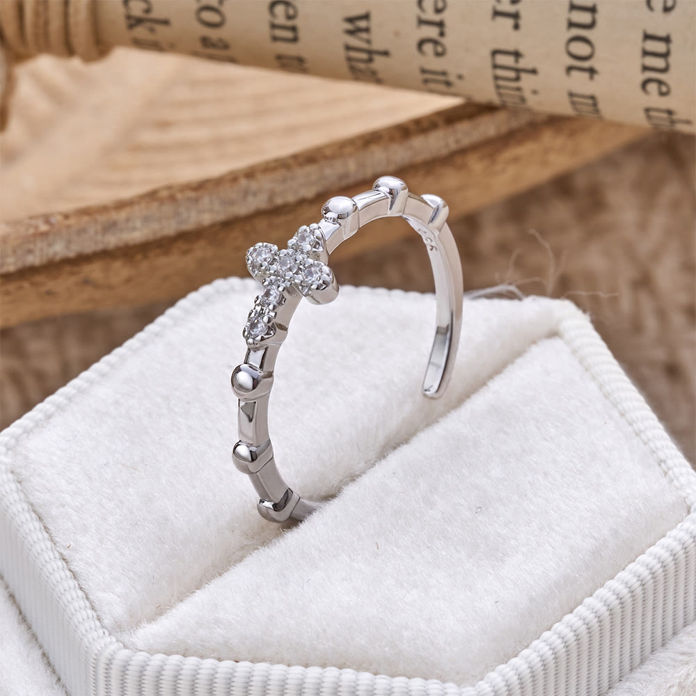 Christianartworkshop Dainty Segmented Band Sparkling Cross Ring: Token of Steadfast Quiet Hope - image 1