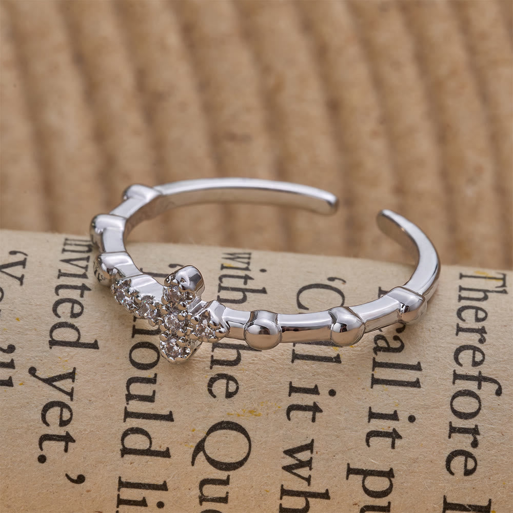Christianartworkshop Dainty Segmented Band Sparkling Cross Ring: Token of Steadfast Quiet Hope - image 3