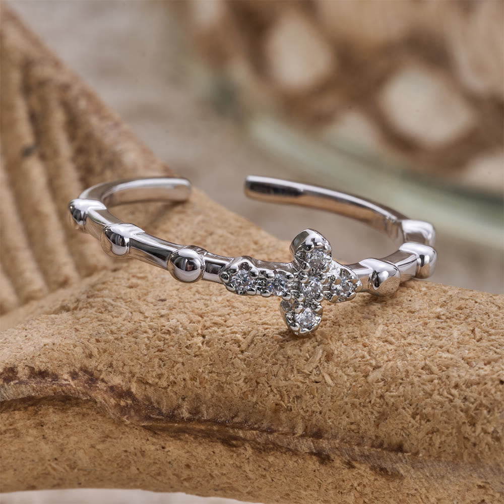 Christianartworkshop Dainty Segmented Band Sparkling Cross Ring: Token of Steadfast Quiet Hope - image 4