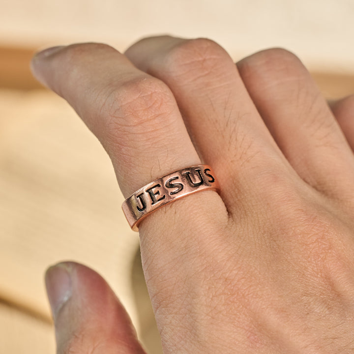 Christianartworkshop Meaningful Engraved Text Open Band Ring: Bearer of Calm Timeless Spiritual Peace - image 1