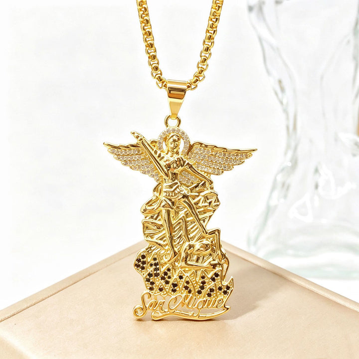 FREE Today: Detailed Carved Victorious Guardian Pendant Chain: Token of Triumphant Sacred Hope - Gold Archangel Pendant With Black Stones - image 10