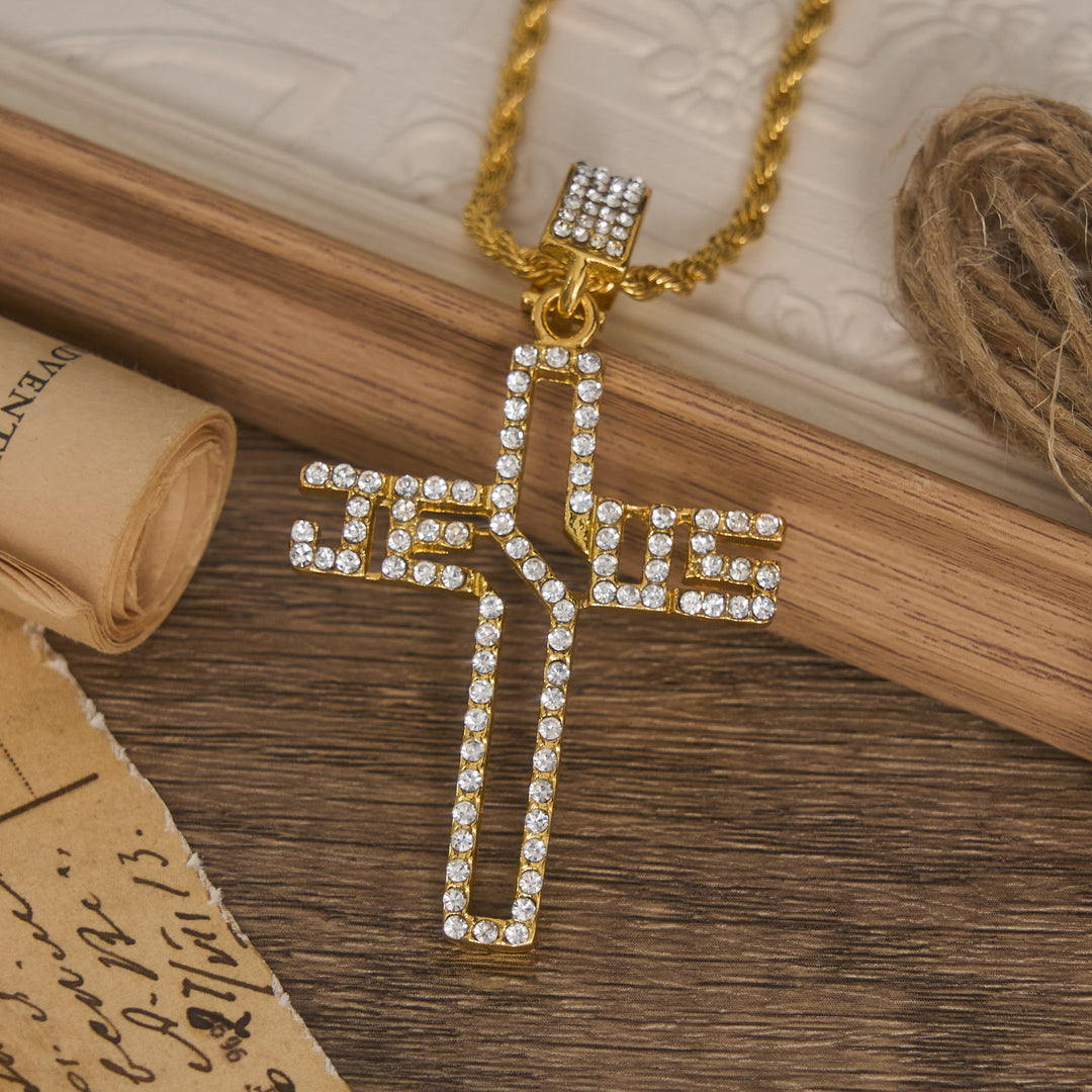 Christianartworkshop Hollow Script Jesus Cross Necklace With Inlaid Stones: Symbol of Enduring Faith - image 2