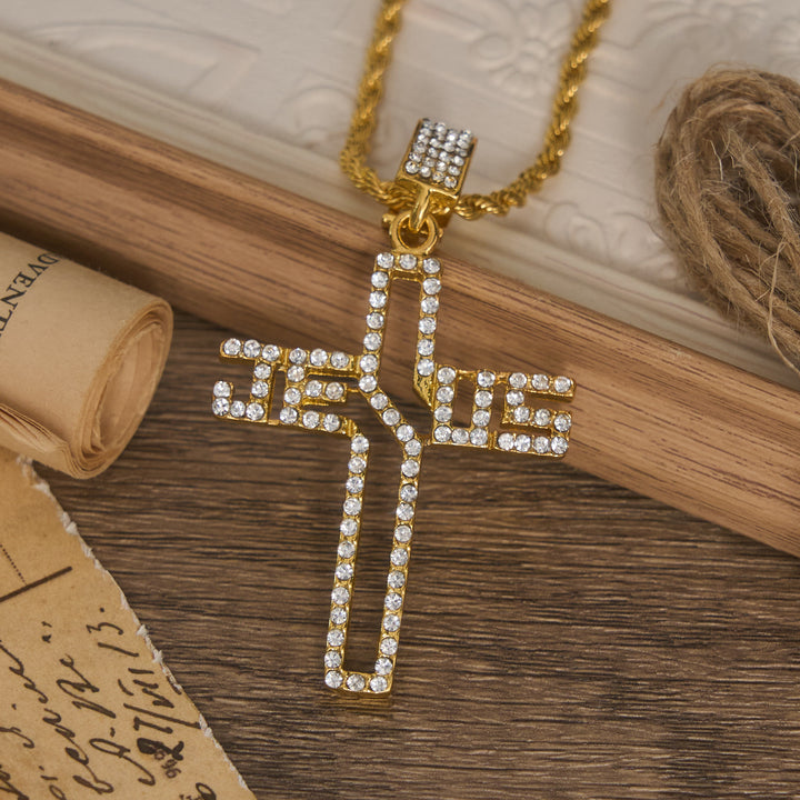 FREE Today: Hollow Script Jesus Cross Necklace With Inlaid Stones: Symbol of Enduring Faith - image 2
