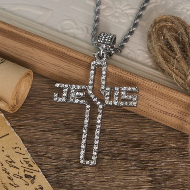 FREE Today: Hollow Script Jesus Cross Necklace With Inlaid Stones: Symbol of Enduring Faith - image 5