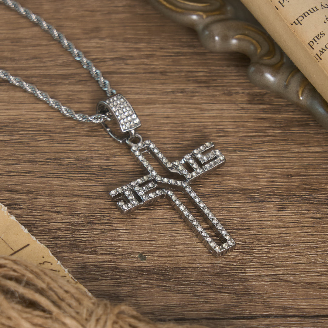Christianartworkshop Hollow Script Jesus Cross Necklace With Inlaid Stones: Symbol of Enduring Faith - image 6