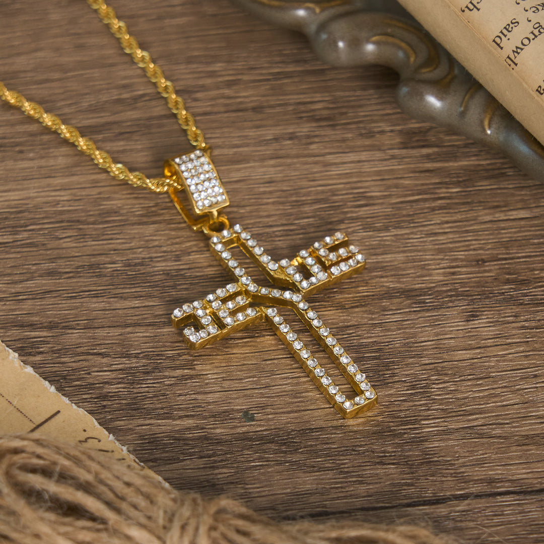 Christianartworkshop Hollow Script Jesus Cross Necklace With Inlaid Stones: Symbol of Enduring Faith - image 3